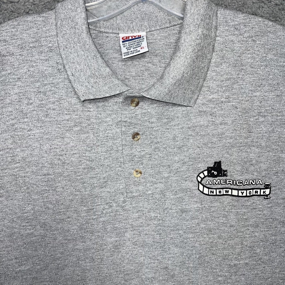 VTG Anvil Americana New York Shirt Men XL Grey Polo Camera Film Reel Made in USA